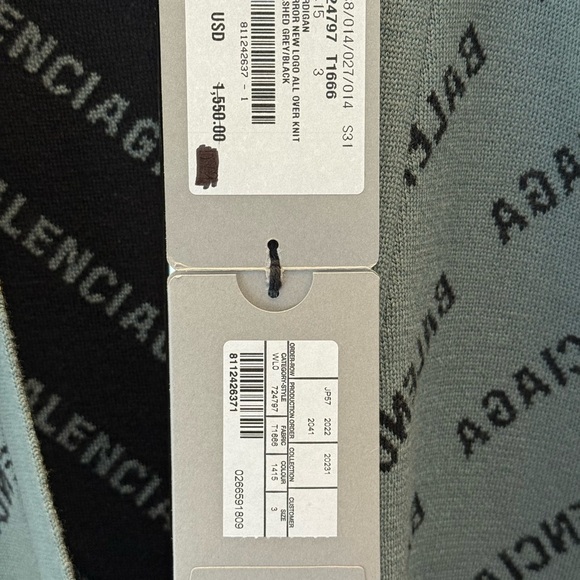Balenciaga Gray Logo Cardigan - New with tag size 3 / XL - Picture 3 of 6